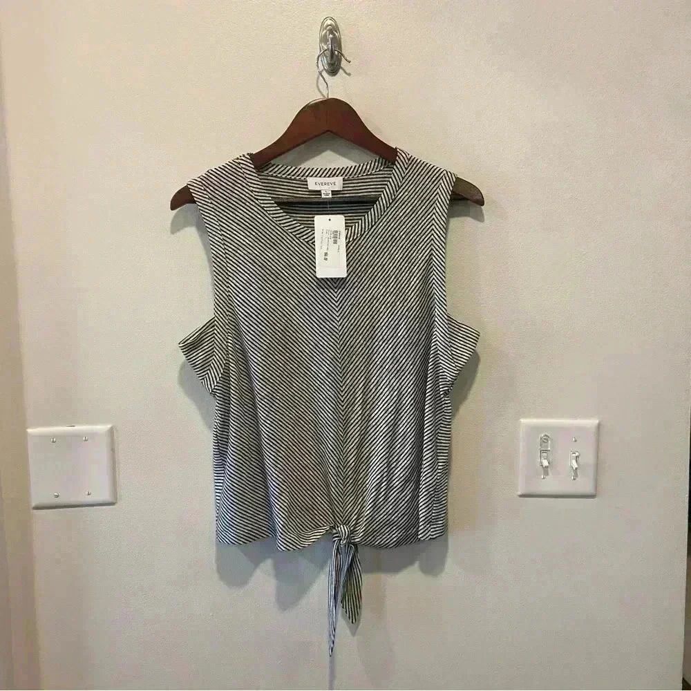 Evereve Black & White Diagonal Stripe Tie-Front Tank